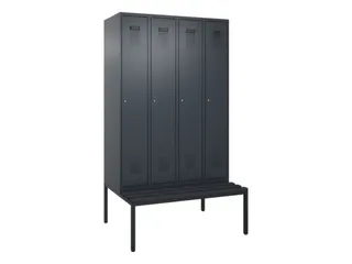 locker met bank,HxBxD 2120x1200x815mm,4vak,vak B 300mm,cilinderslot - 2