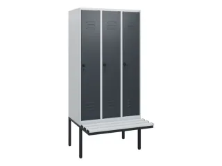 locker met bank,HxBxD 1950x900x815mm,3vak,vak B 300mm,draaigrendel - 1