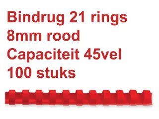 Bindrug GBC 8mm 21-rings A4 rood 100stuks - 2