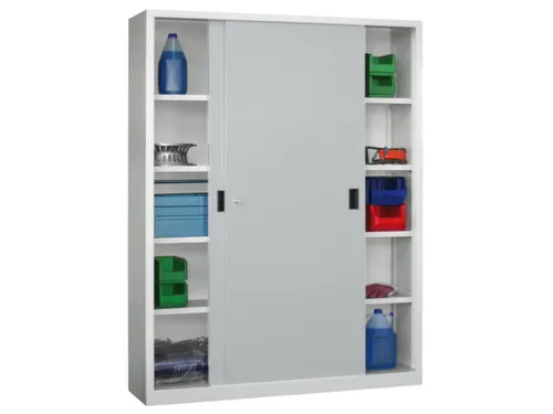 Schuifdeurkast 1950x1500x400mm 5 Oh Cilinderslot Tussenwand Ral7035