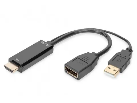 HDMI-adapter type HDMI DP M/M 0,3m ext. Voeding 4K@30Hz zwart