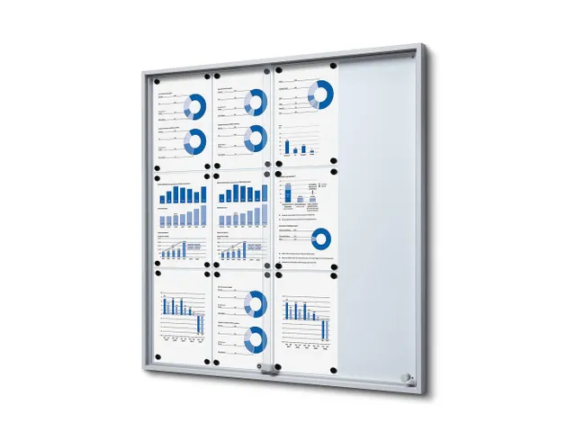 Vergrendelbaar notitiebord Indoor Slim 12xA4 met Schuifdeuren Zilver
