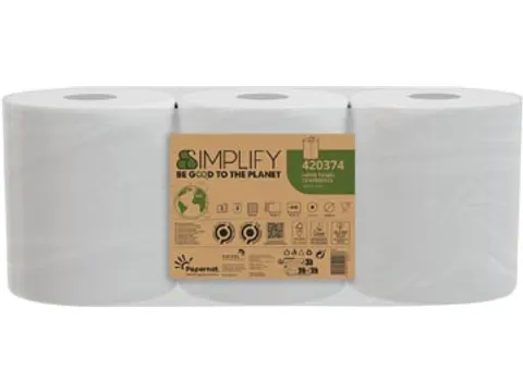 Papieren handdoeken Simplify Centerfeed 2-laags 90m 450 vel, pak 3 rol