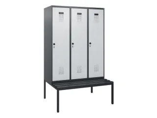 locker met bank,HxBxD 1950x1200x815mm,3vak,vak B 400mm,draaigrendel - 2