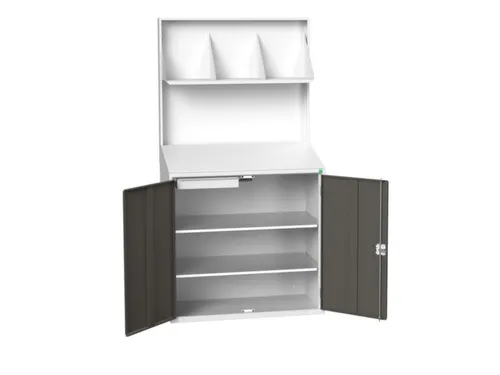 lessenaarkast achterwand 2000x1050x550mm 2 legbord/1lade/plank RAL7016
