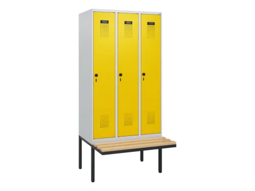 locker met bank,HxBxD 1950x900x815mm,3vak,vak B 300mm,draaigrendel