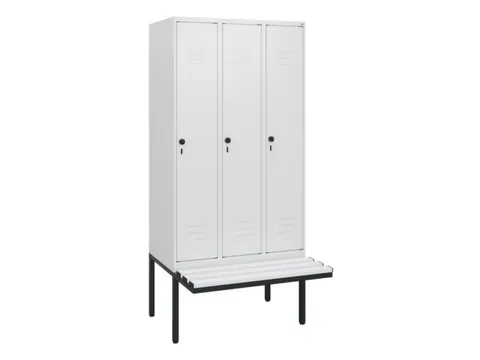 locker met bank,HxBxD 1950x900x815mm,3vak,vak B 300mm,draaigrendel