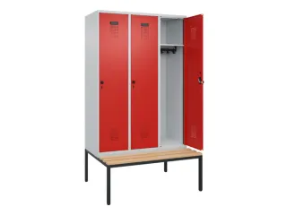 locker met bank,HxBxD 2120x1200x815mm,3vak,vak B 400mm,draaigrendel - 2