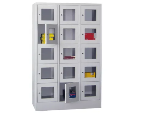 lockerkast,HxBxD 1850x1200x500mm,3x5vakken,RAL7035,front RAL7016