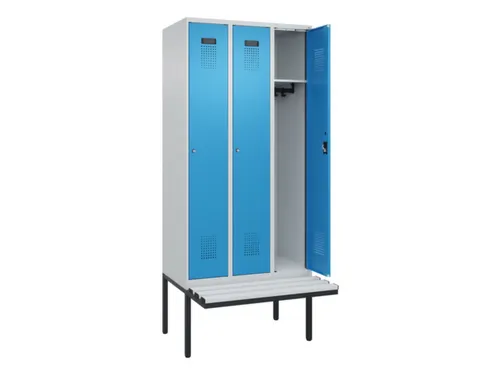 locker met bank,HxBxD 2120x900x815mm,3vak,vak B 300mm,cilinderslot