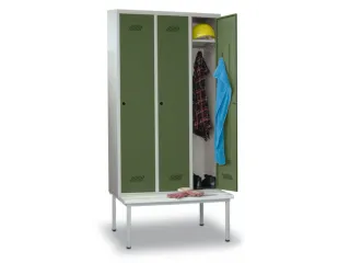locker met bank,HxBxD 2150x1200x500mm,3vak,RAL7035,front RAL6011 - 1