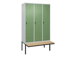 locker met bank,HxBxD 2120x1200x815mm,3vak,vak B 400mm,draaigrendel