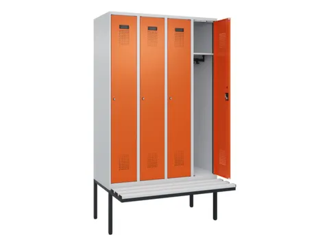 locker met bank,HxBxD 2120x1200x815mm,4vak,vak B 300mm,cilinderslot