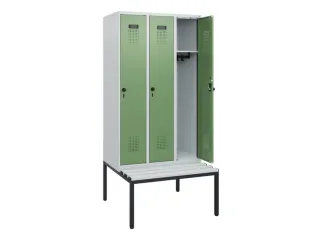 locker met bank,HxBxD 1950x900x815mm,3vak,vak B 300mm,draaigrendel - 1
