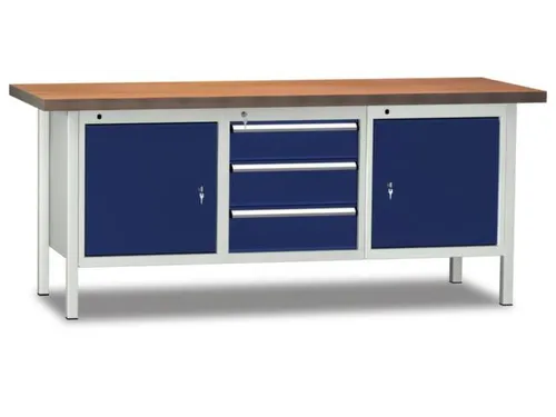 Werkbank 840x2000x700mm 3laden 2 Bergvakken Lichtgrijs Gentiaanblauw