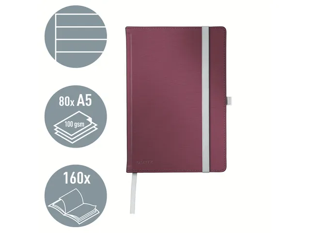 Carnet de notes Leitz Style A5 ligné 160 pages 100g rouge