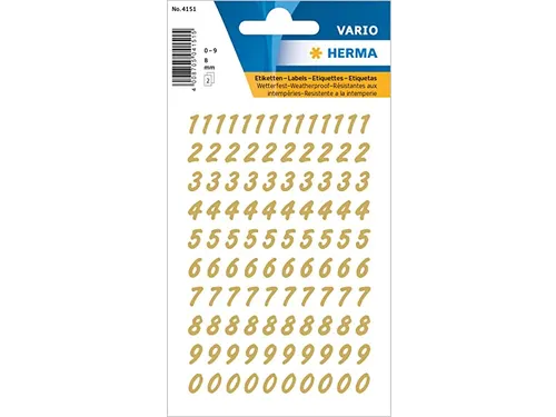 Etiket Herma 4151 8mm Getallen 0-9 Goud op Transparant 208 stuks