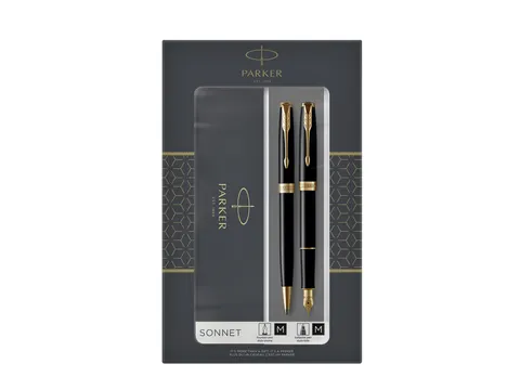 Stylo bille et stylo plume Parker Sonnet Black Lacquer GT Medium