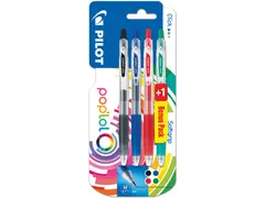 Gelroller Pilot Pop'lol 0.7mm Medium blister 3+1 Gratis Basis kleuren