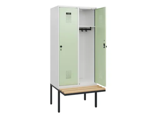 locker met bank,HxBxD 1950x800x815mm,2vak,vak B 400mm,draaigrendel