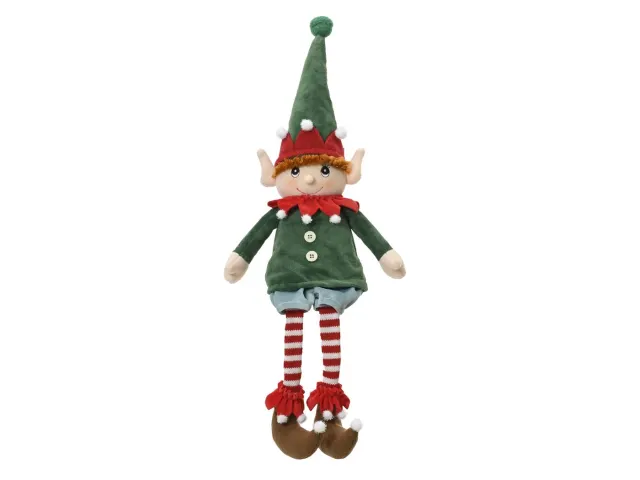 Decoris Kerstdecoratie Elf zittend met hangende benen 60cm