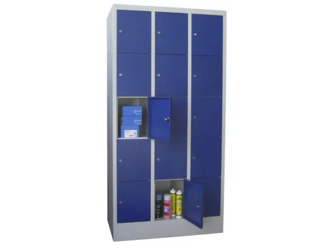 lockerkast,HxBxD 1850x900x500mm,3x5vakken,RAL7035,front RAL7016