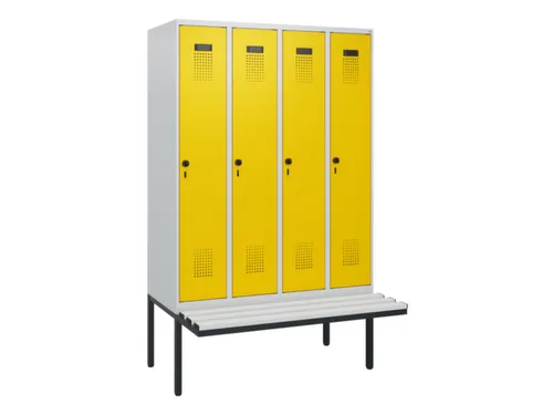 locker met bank,HxBxD 1950x1200x815mm,4vak,vak B 300mm,draaigrendel