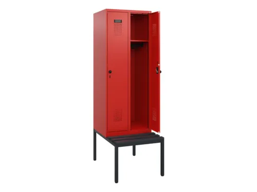 locker met bank,HxBxD 1950x600x815mm,2vak,vak B 300mm,draaigrendel