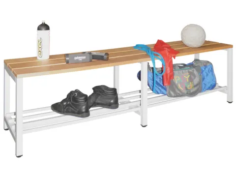 Omkleedbank 1500x370mm Houten Lat M. Schoenenrek Enkel Lichtgrijs