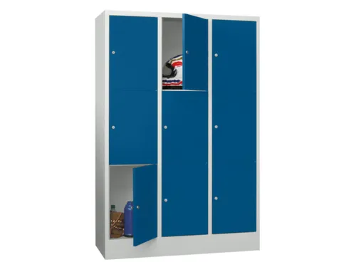 lockerkast,HxBxD 1850x1200x500mm,3x3vakken,RAL7035,front RAL5010