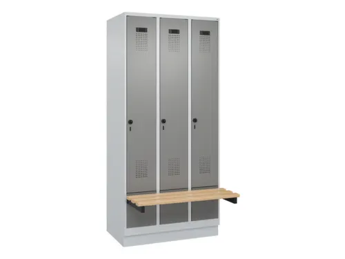 locker met bank,HxBxD 1950x900x815mm,3vak,vak B 300mm,draaigrendel