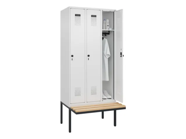 locker met bank,HxBxD 2120x900x815mm,3vak,vak B 300mm,draaigrendel