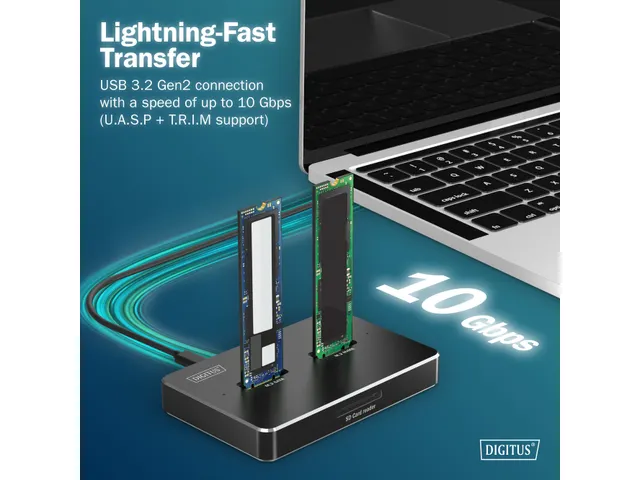 DIGITUS M.2 NVMe + M.2 SATA SSD docking station met SD Express kaartle
