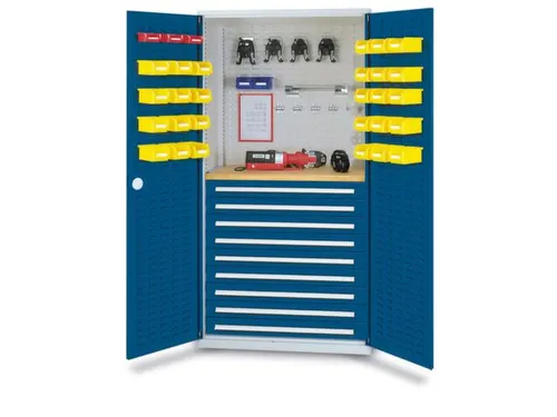 Materiaalkast Gesleufd Deuren 1950x1000x600mm 9laden 1werkbank Ral5010