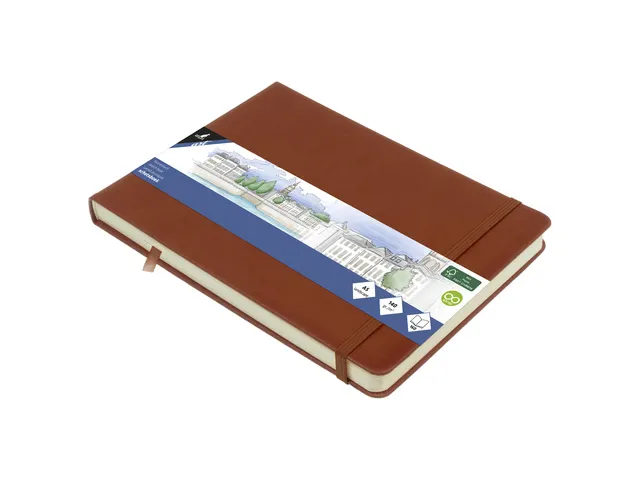 Schetsboek Kangaro A5 landscape cognac PU HC 80 vel 140gr roomwit met