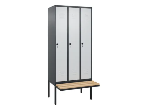 locker met bank,HxBxD 2120x900x815mm,3vak,vak B 300mm,draaigrendel