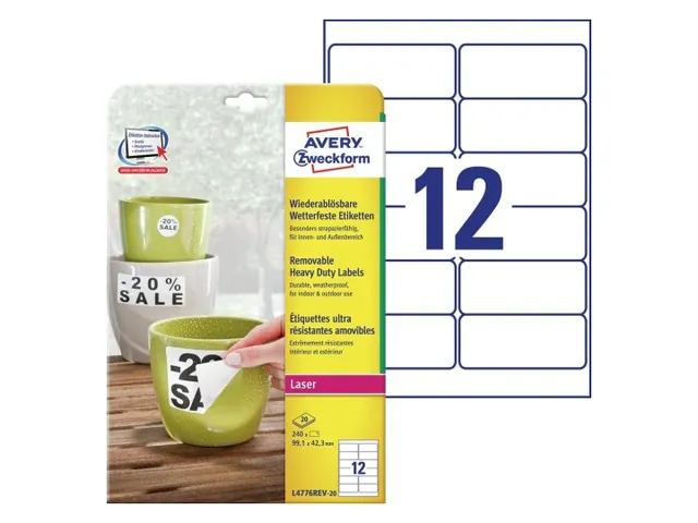 Etiket Avery L4776REV-20 99.1x42.3mm wit 240stuks