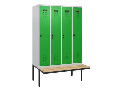 locker met bank,HxBxD 1950x1200x815mm,4vak,vak B 300mm,draaigrendel