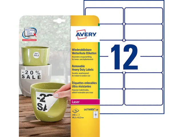 Etiket Avery L4776REV-20 99.1x42.3mm wit 240stuks