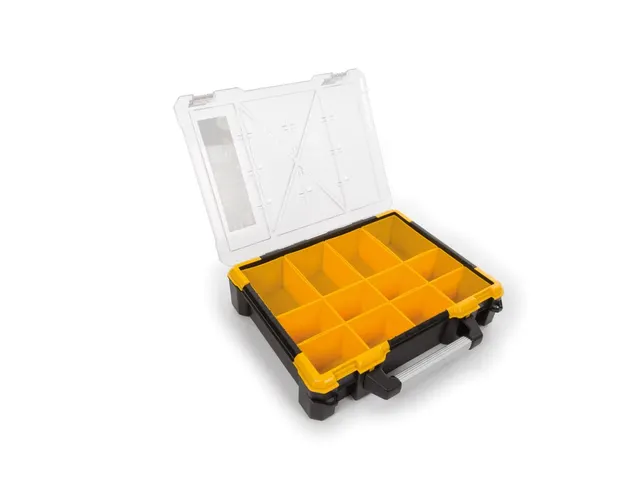 Opbergkoffer PP met 12 verwijderbare bakjes 490x420x115mm Zwart/Geel