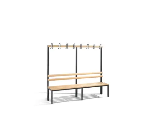 Omkleedbank L 1960Mm Houten Zitlatten Enkelzijdige Hakenlijst Ral7021