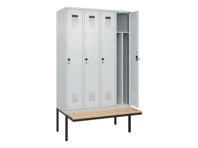 locker met bank,voor scheiding van kleding,HxBxD 2120x1200x815mm,4vak