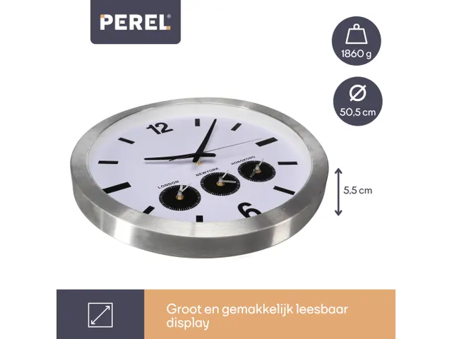 Aluminium Wereldklok Met 3 Tijdzones Ø 45.5cm cijfers