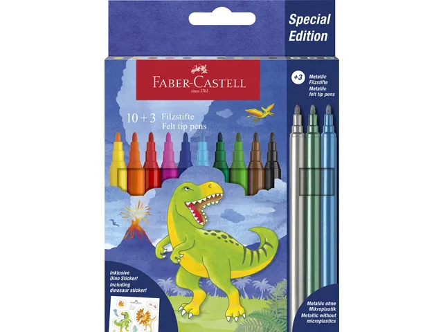 Viltstift Faber-Castell Dino 10x stand. Kleur+3x metallic kleur incl.