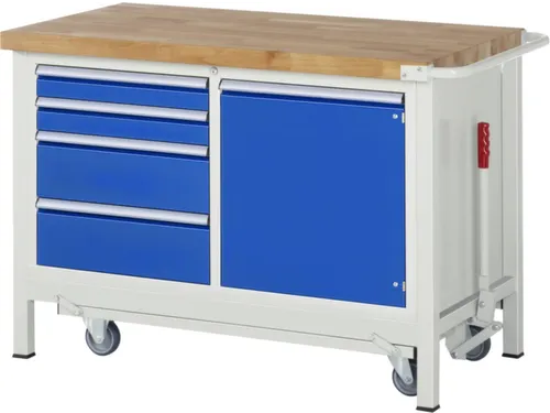 Werkbank 880x1250x700mm Beukenhouten Werkblad 4laden Kast