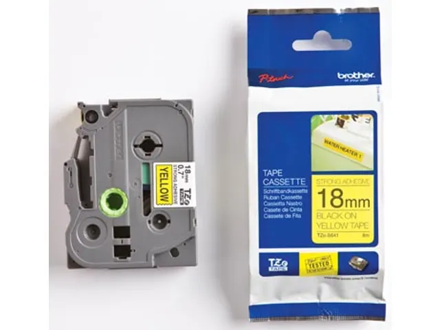 Tze Tape Voor P-touch 18mm, Zwart Op Geel, Extra Klevend