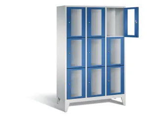 lockerkast 1850x1200x500mm 3x3 vakken Cilinderslot Poten, RAL5010 - 1