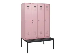 locker met bank,HxBxD 1950x1200x815mm,4vak,vak B 300mm,draaigrendel - 2