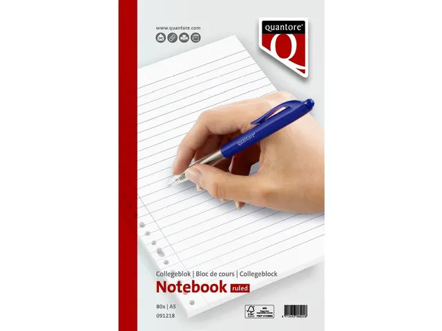 Collegeblok Quantore A5 lijn 17-gaats 80vel 70 gram