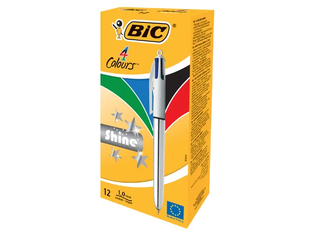 Balpen Bic 4kleuren shine medium zilver